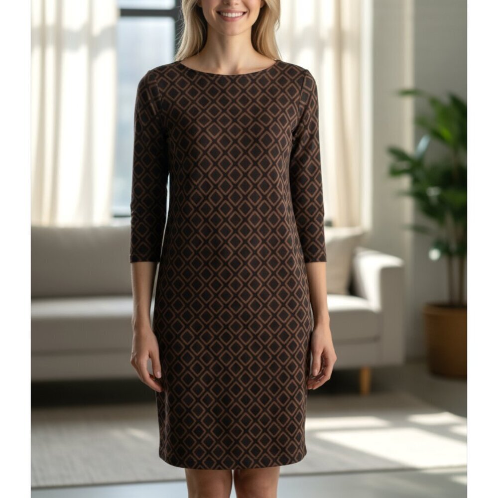 Lauren Ralph Lauren Black and Brown Geometric Print Jersey Dress Size Large